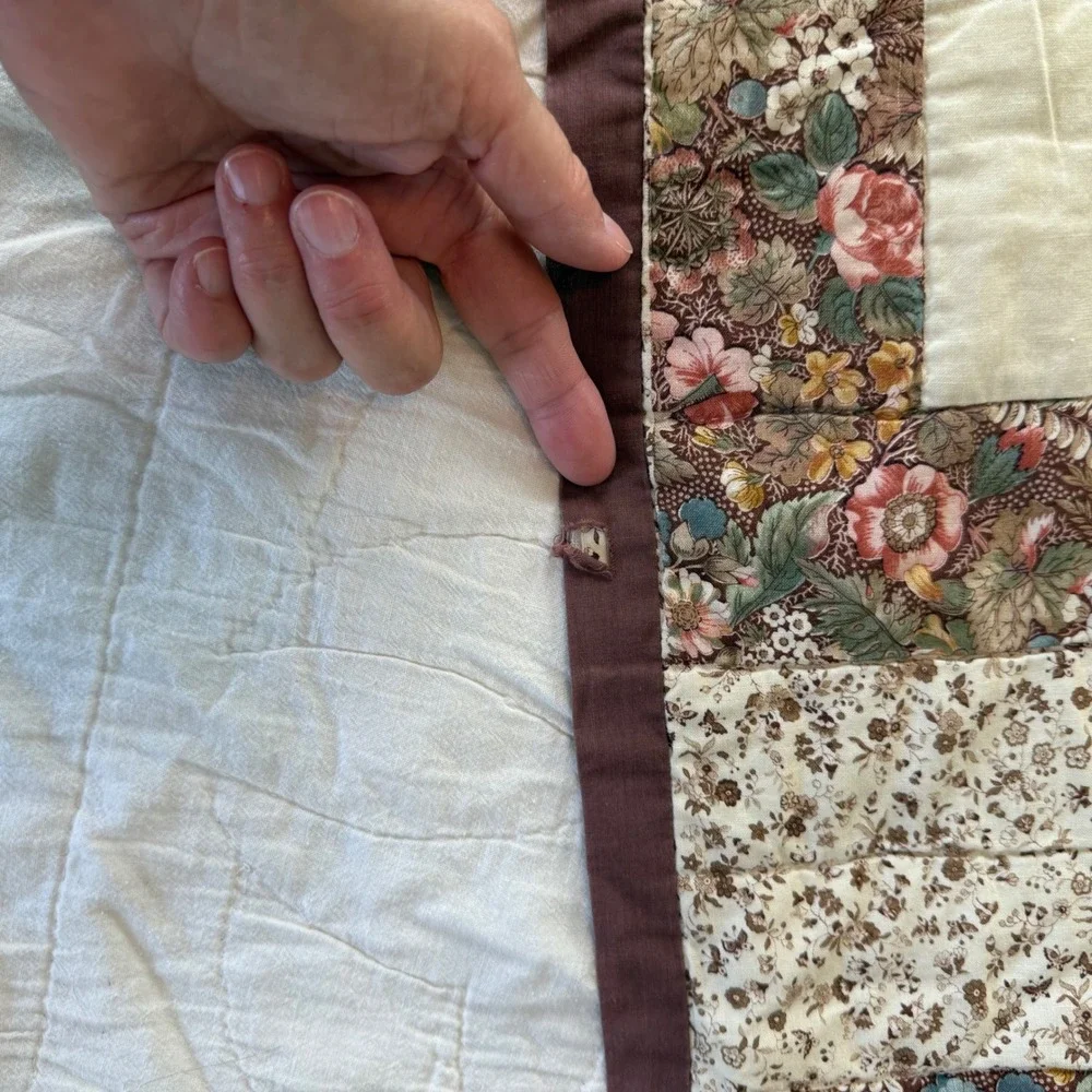 Handmade Floral Patchwork Quilt Applique Country Cottagecore Cream Burgundy